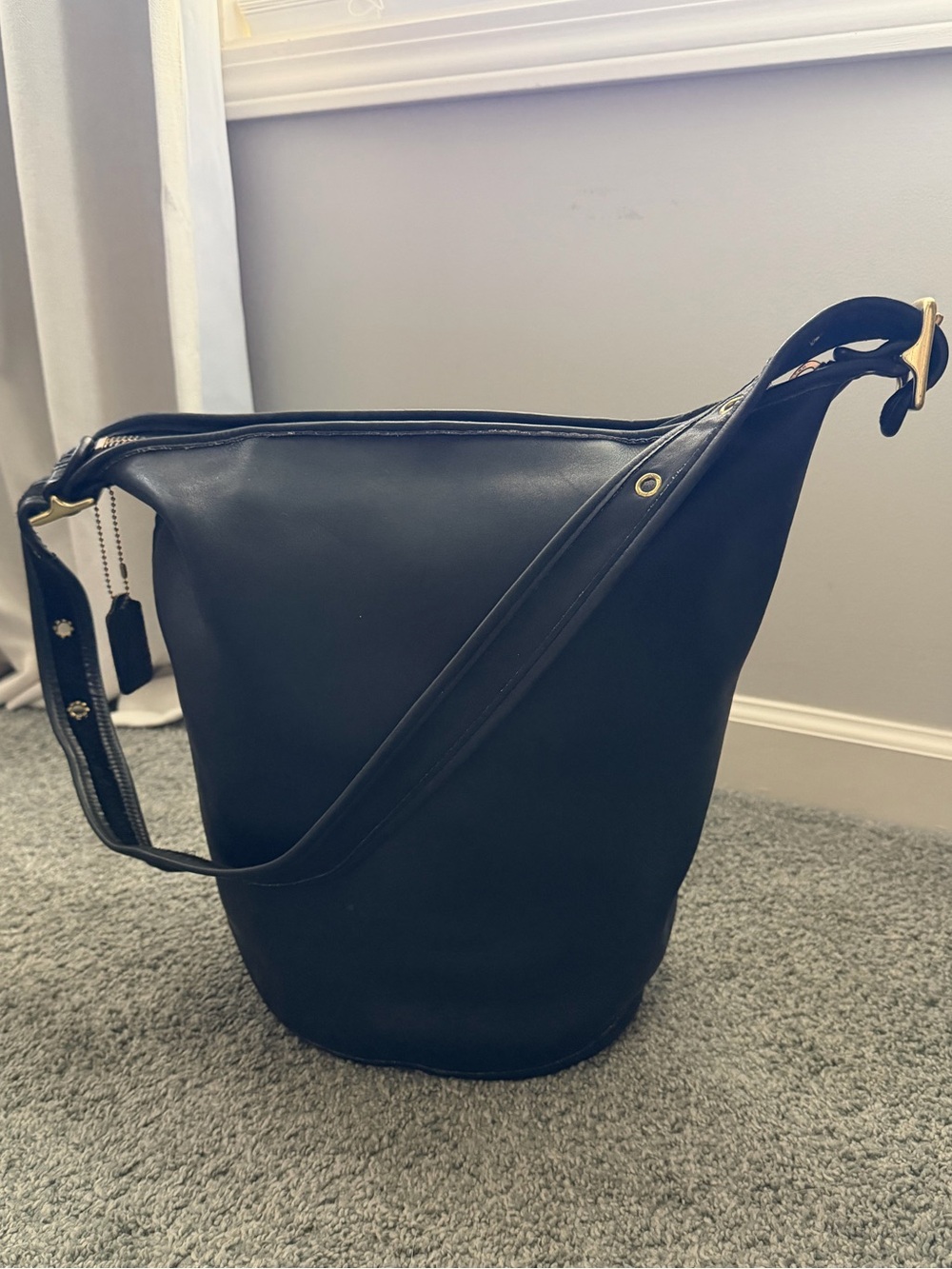 Vintage Coach Black Leather Duffle Sac Bucket Bag 9085 Costa Rica Brass XL